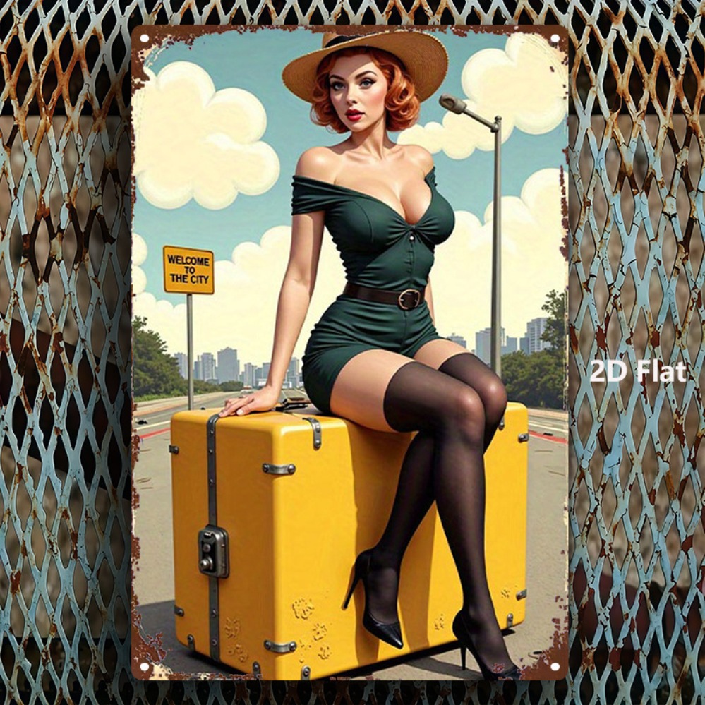 Home Bar And Kitchen - Letrero metálico Vintage Beauty with Suitcase,