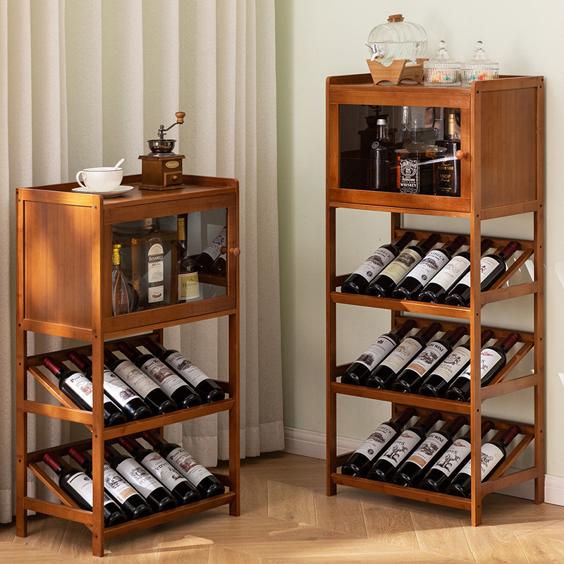 Home Bar Shelf - Estante para vino de bambú macizo,
