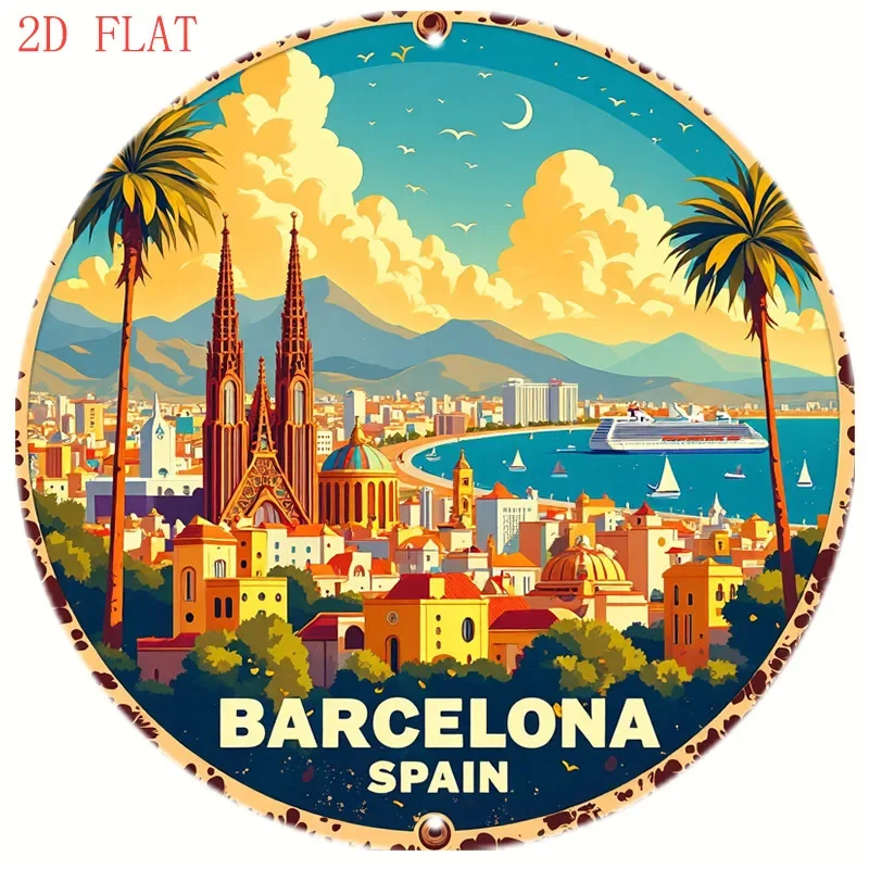 Home Barcelona - Letrero Metálico Redondo de 8 Pulgadas
