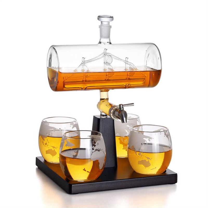 Decanter Globe Set - Decantador de whisky con forma antigua,