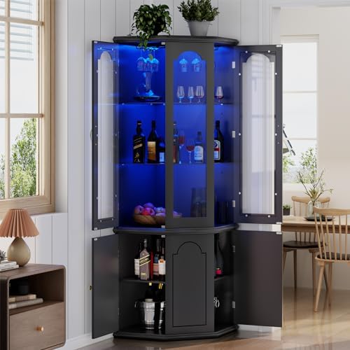 Home Bar Shelf - Mueble Bar Esquinero con Luces LED,