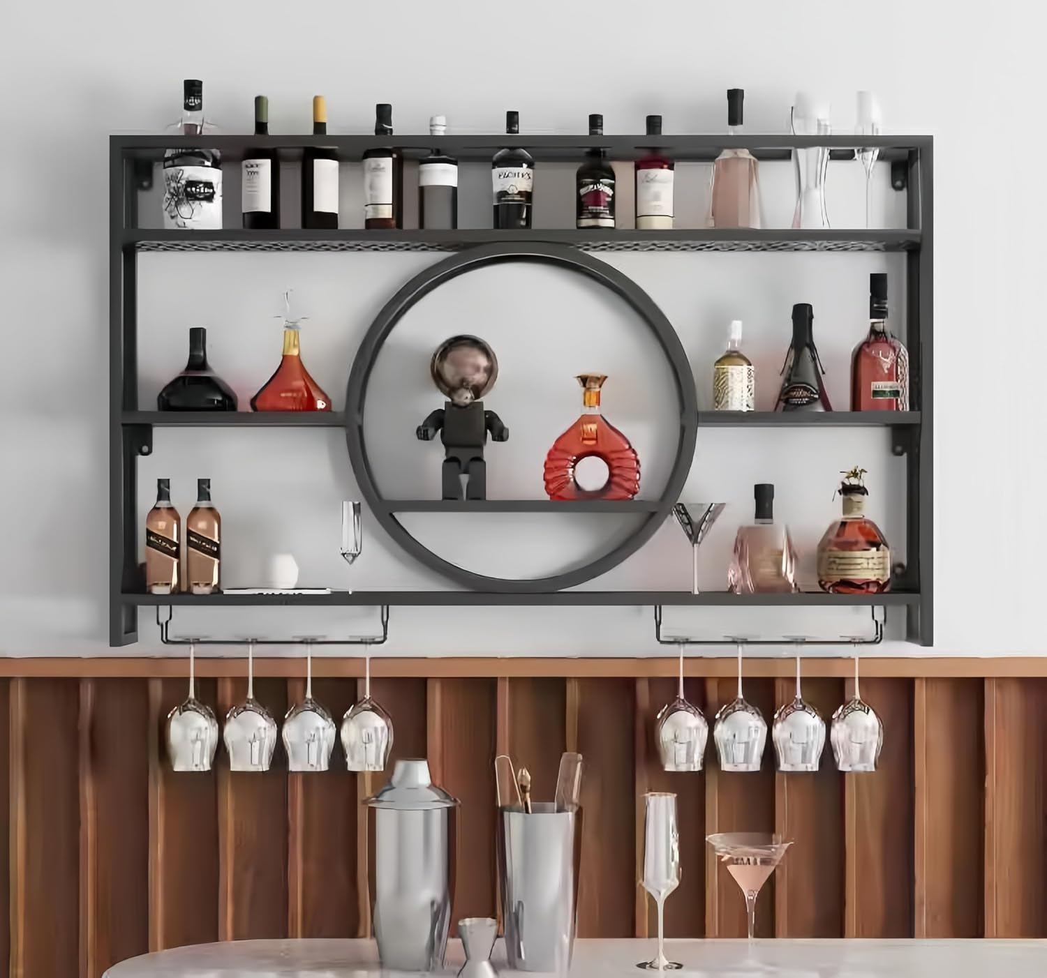 Home Bar Shelf - Estante de Pared Metálico Negro para