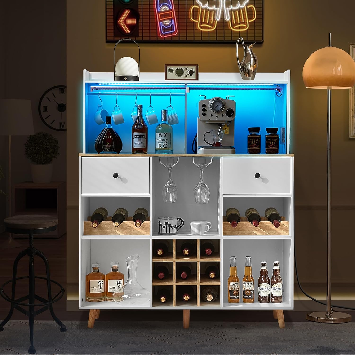 Home Bar Shelf - Mueble Bar para Vinos con Enchufe