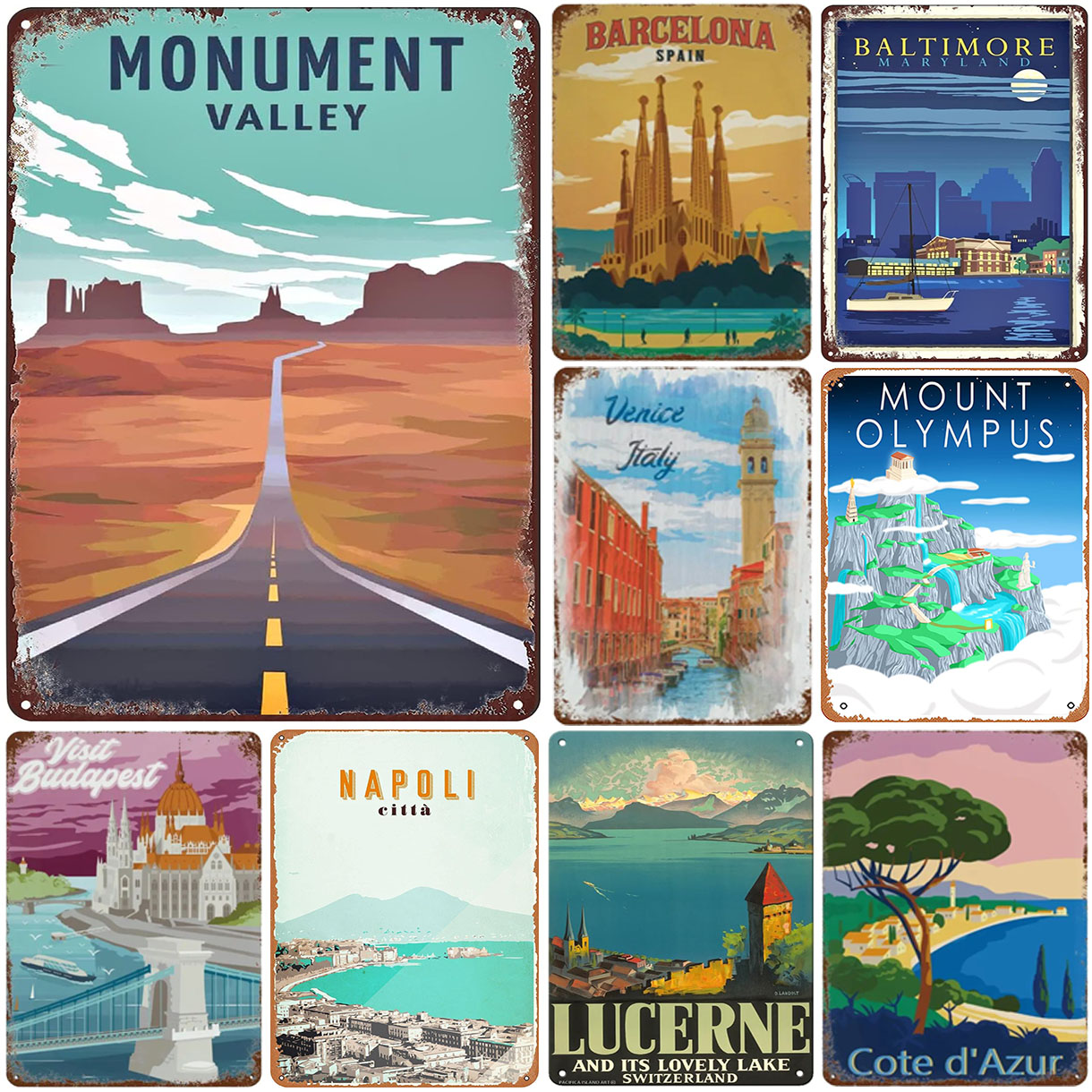 Home Barcelona - Letrero Metálico Vintage de Viaje, Póster