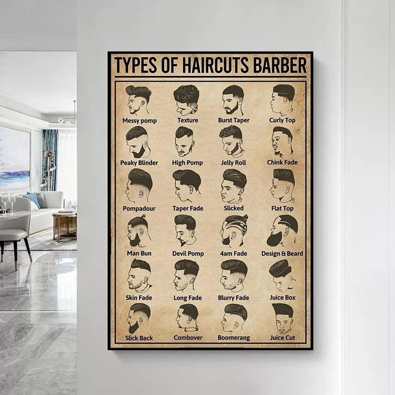 Póster de barbero con tipos de - Home Barber reseña y precio