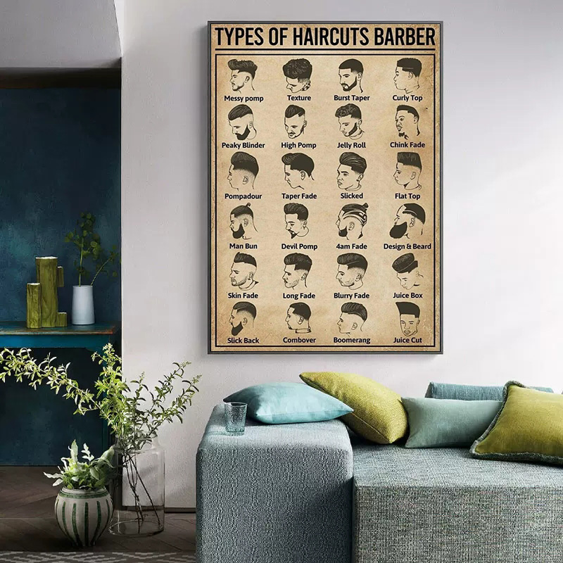 Póster de barbero con tipos de - Home Barber reseña y precio