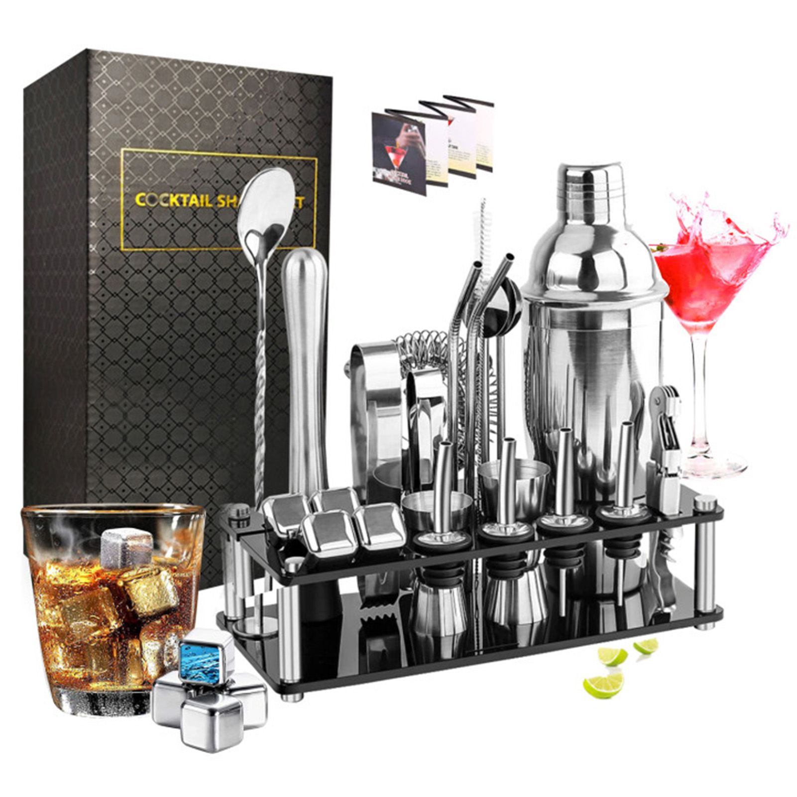 Juego de coctelera de acero in - Cocktail Recipe Book reseña y precio