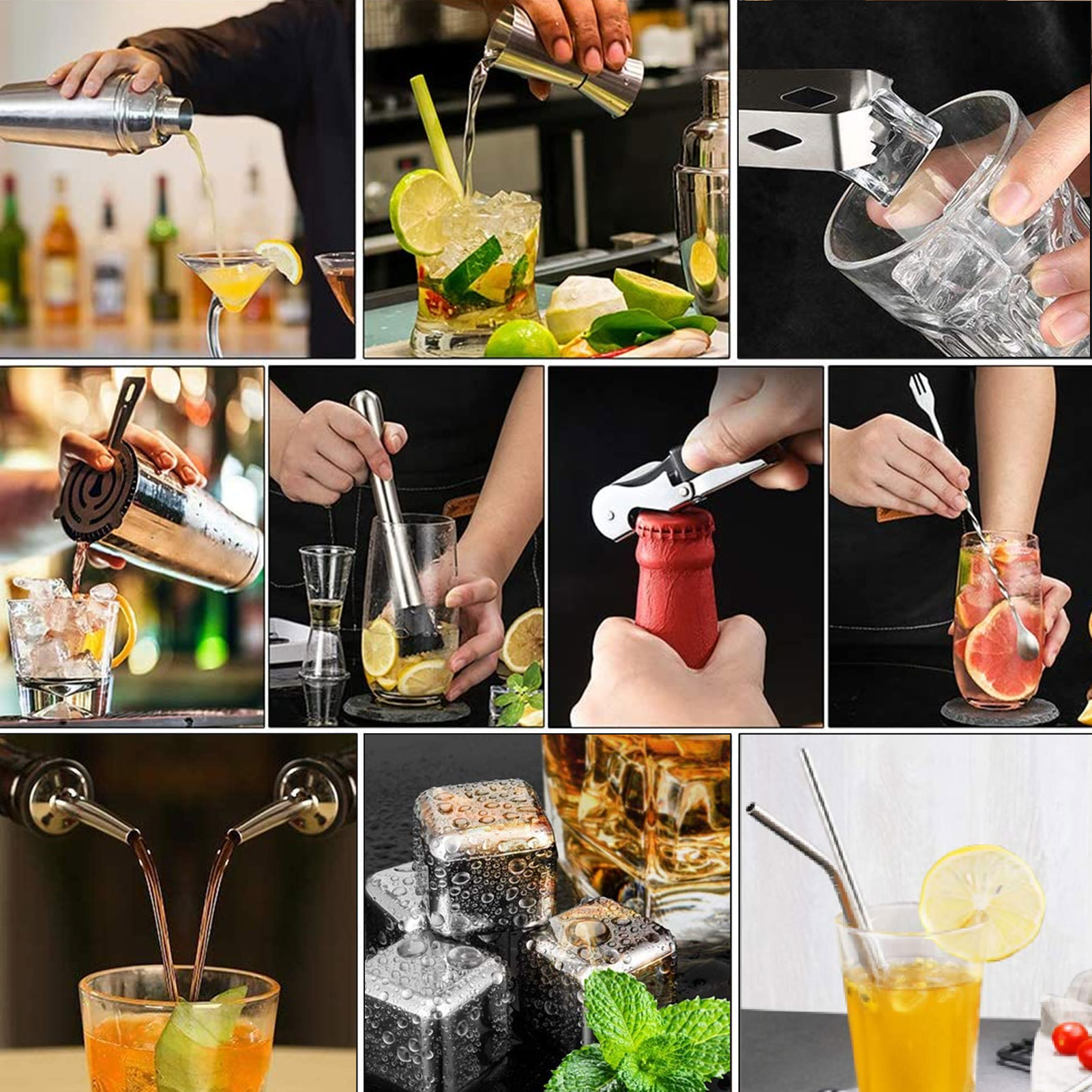 Juego de coctelera de acero in - Cocktail Recipe Book reseña y precio